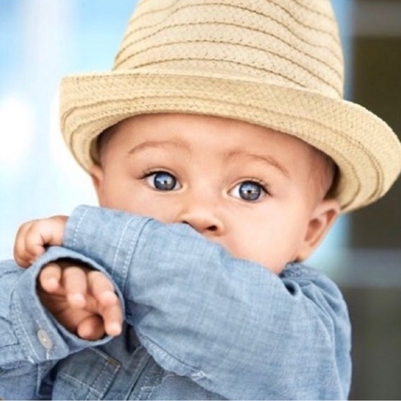 BOYS BLUE TAN RIBBON FEDORA WOVEN HAT - Picture 2 of 7